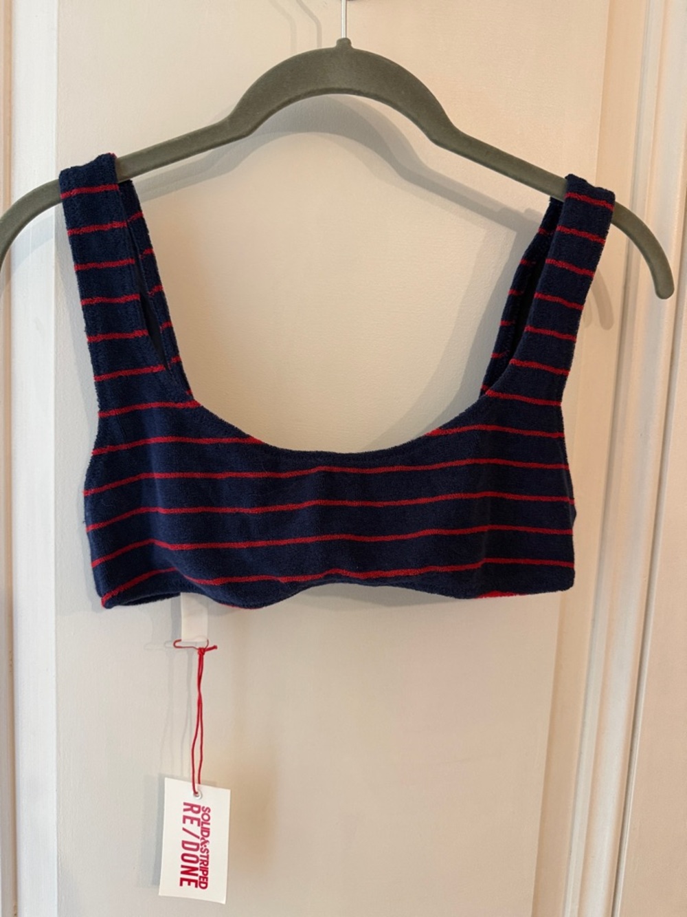 Re/Done/Solid&Striped  Navy with Red Stripe Scoop Bikini Top